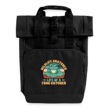 Frog Catcher Mildlife Snatcher Frog - Roll Top Backpack with Two Handles - black - Front