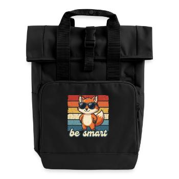 Funny Fox Be Smart Shirt Gift Idea - Roll Top Backpack with Two Handles - black - Front