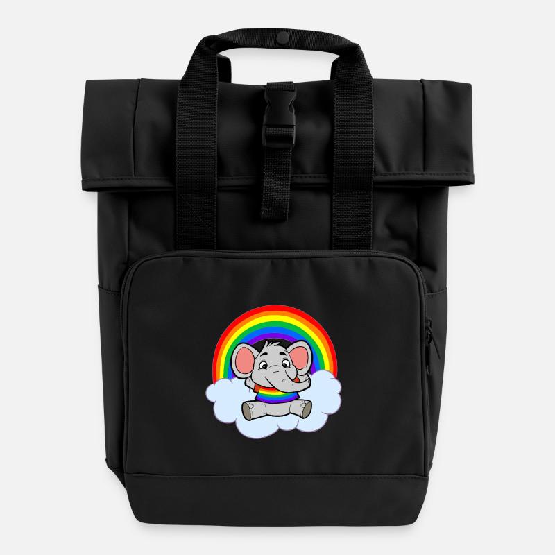 Nuage arc-en-ciel Bébé Éléphant Coloré - Sac à dos Roll Top à deux anses - noir
