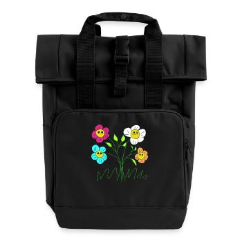 Fleurs joyeuses du jardin - Sac à dos Roll Top à deux anses - noir - Devant