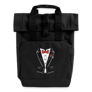 Tuxedo Rose Bowtie Illustration - Roll Top Backpack with Two Handles - black - Front