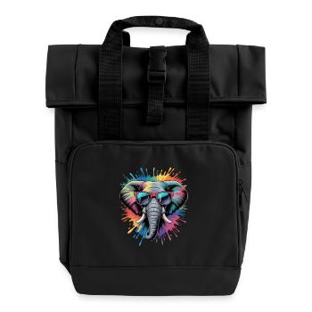 Colorful Elephant Watercolor Splash - Roll Top Backpack with Two Handles - black - Front