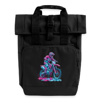 Motocross, Motocross Rider, Dirt Bike, Dirt Biker - Roll Top Backpack with Two Handles - black - Front