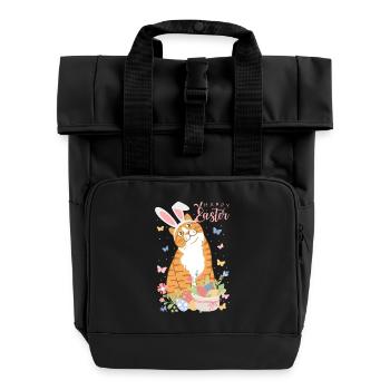 Pastell-Osterhase mit Blumeneiern - Rolltop Rucksack mit zwei Griffen - Schwarz - Vorne