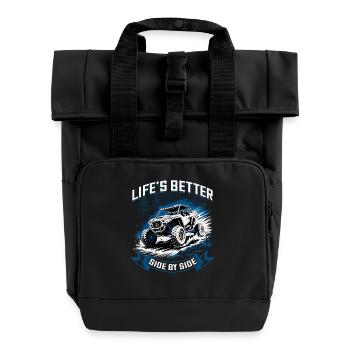 UTV Off Road 4 Wheeler Side by side - Roll Top Backpack with Two Handles - black - Front