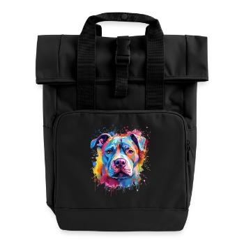 Colorful Pitbull Splash Art Dog - Roll Top Backpack with Two Handles - black - Front