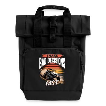 UTV Off Road 4 Wheeler Side by side - Roll Top Backpack with Two Handles - black - Front