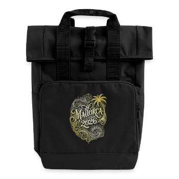Mallorca 2026 Urlaub - Rolltop Rucksack mit zwei Griffen - Schwarz - Vorne