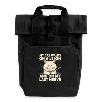 Katze an Leine nervt | Katzenhumor - Rolltop Rucksack mit zwei Griffen - Schwarz - Vorne