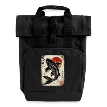 Koi Carp Japanese Art Zen Symbol - Roll Top Backpack with Two Handles - black - Front