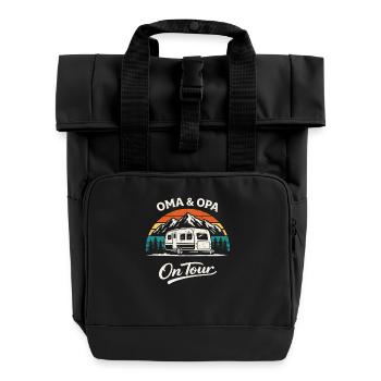 Grand-mère et grand-père en tournée caravane de chemises de camping - Sac à dos Roll Top à deux anses - noir - Devant