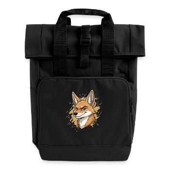 Clever Fox Cartoon - Roll Top Backpack with Two Handles - black - Front