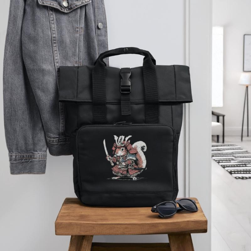 Squirrel Samurai Armor Roll Top Backpack with Two Handles