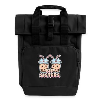 Sip Sisters Boba Tea Meilleures amies mignonnes au bubble tea - Sac à dos Roll Top à deux anses - noir - Devant