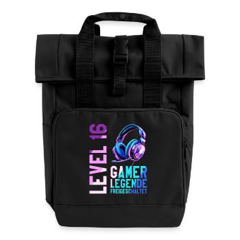 16. Geburtstag Junge Mädchen Gaming Level 16 Jahre - Rolltop Rucksack mit zwei Griffen - Schwarz - Vorne