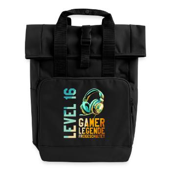 16. Geburtstag Junge Mädchen Gaming Level 16 Jahre - Rolltop Rucksack mit zwei Griffen - Schwarz - Vorne