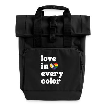 Love in every Color Pride LGBTQIA Regenbogen Herz - Rolltop Rucksack mit zwei Griffen - Schwarz - Vorne