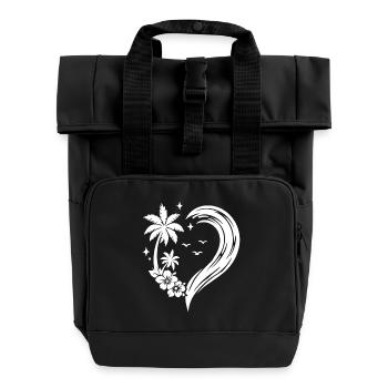 Herz Palme Blumen Ozean Welle - Rolltop Rucksack mit zwei Griffen - Schwarz - Vorne