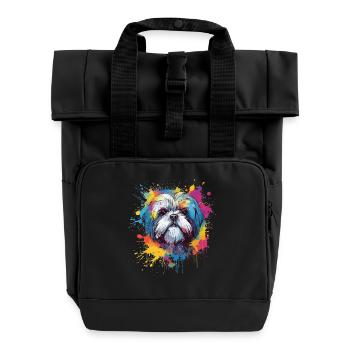 Shih Tzu Dog Colorful Splash Art - Roll Top Backpack with Two Handles - black - Front