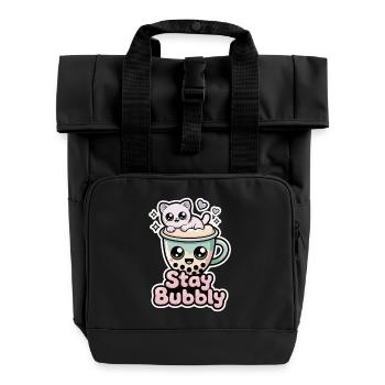 Stay Bubbly Shirt with Cat – Bubble Tea Shirt - Roll Top Backpack with Two Handles - black - Front