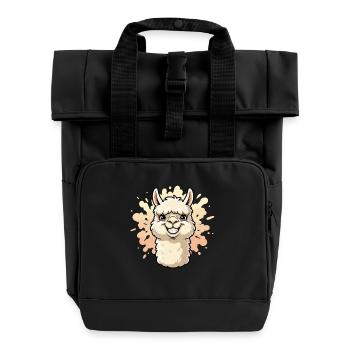Alpaca Smile Paint Splash - Roll Top Backpack with Two Handles - black - Front