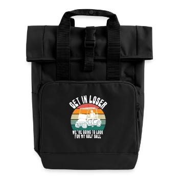 Retro Golf Cart Sunset - Roll Top Backpack with Two Handles - black - Front