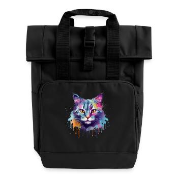 Bunte Splash Art Australische Nebelkatzengesicht - Rolltop Rucksack mit zwei Griffen - Schwarz - Vorne
