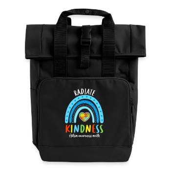 Radiate Kindness: Autism Rainbow - Roll Top Backpack with Two Handles - black - Front