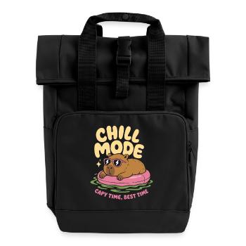 Chill Mode Capybara No Rush - Roll Top Backpack with Two Handles - black - Front