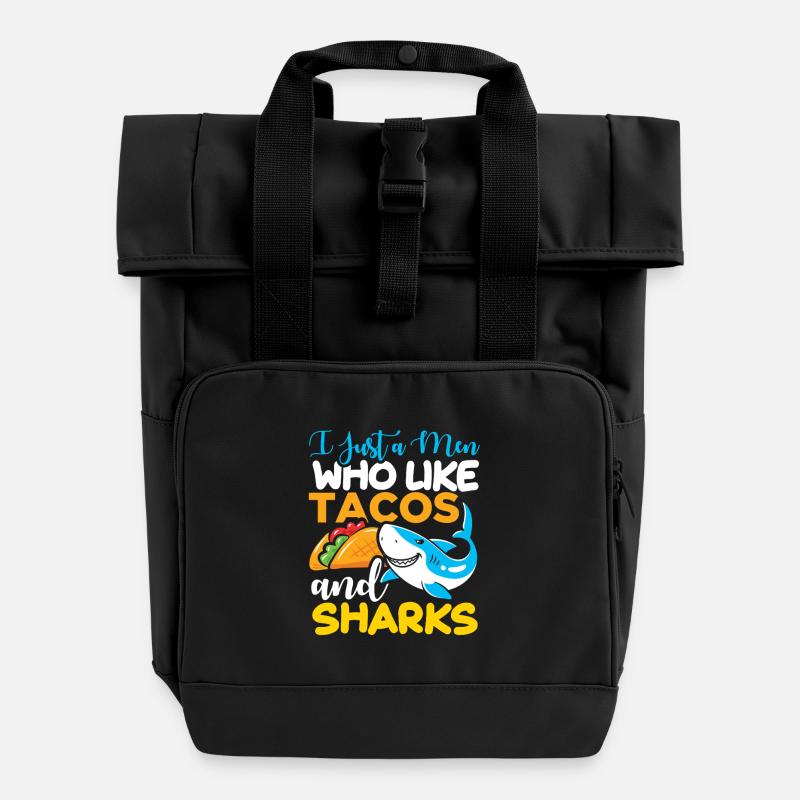 Taco Shark Shark Men Men Boys - Roll Top Backpack with Two Handles - black