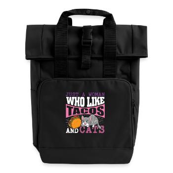Taco Katze Hauskatze Mieze Katzenbesitzer - Rolltop Rucksack mit zwei Griffen - Schwarz - Vorne