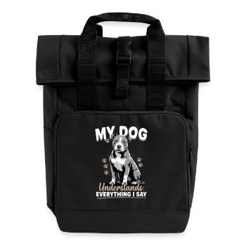 Pitbull Terrier Pittie Dog Breed - Roll Top Backpack with Two Handles - black - Front