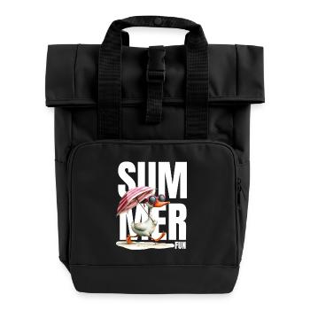 Summer duck with parasol & glasses - Roll Top Backpack with Two Handles - black - Front