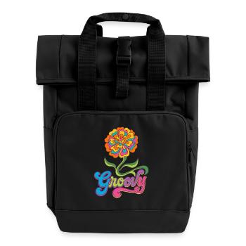 Groovy Marigold Blume 70er Jahre Retro - Rolltop Rucksack mit zwei Griffen - Schwarz - Vorne