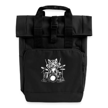  Lustige Schlagzeug Katze Niedliche Trommel - Rolltop Rucksack mit zwei Griffen - Schwarz - Vorne