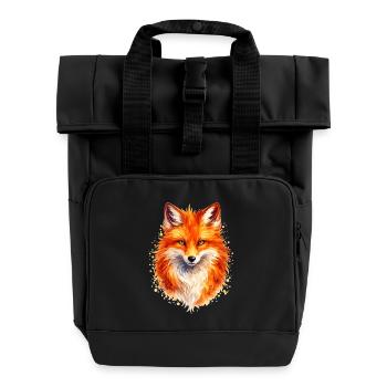 Red Fox Portrait – Realistic Fox Head - Roll Top Backpack with Two Handles - black - Front