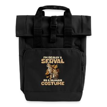 Serval im Menschenkostüm - Rolltop Rucksack mit zwei Griffen - Schwarz - Vorne