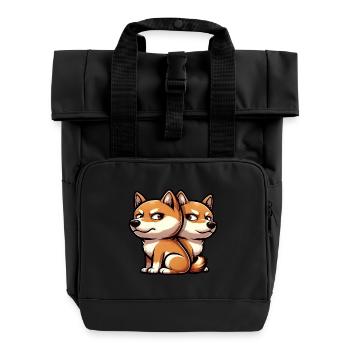 Cute Shiba Inu Cartoon Funny Skeptical Look - Roll Top Backpack with Two Handles - black - Front
