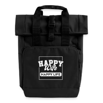 Glückliche Ehefrau Glückliches Leben - Rolltop Rucksack mit zwei Griffen - Schwarz - Vorne