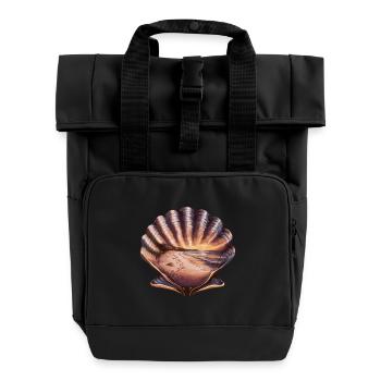Muschel Strand Szene Serene Ozean Landschaft - Rolltop Rucksack mit zwei Griffen - Schwarz - Vorne