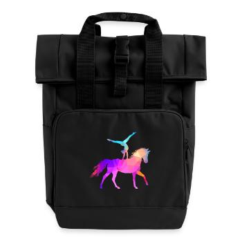 Voltigieren Akrobatik Reitsport Reiten Pferd bunt - Rolltop Rucksack mit zwei Griffen - Schwarz - Vorne