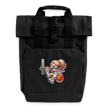 Basketball Girl Woman - Roll Top Backpack with Two Handles - black - Front