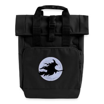 Sorcière volante sur balai devant la silhouette de la pleine lune - Sac à dos Roll Top à deux anses - noir - Devant
