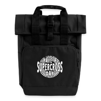 Dirtbike Rider A Supercross Day MX Motocross - Rolltop Rucksack mit zwei Griffen - Schwarz - Vorne