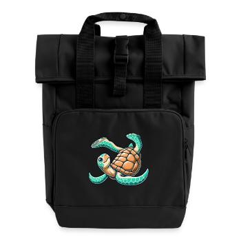 Tollpatschige Schildkröte im Handstand - Rolltop Rucksack mit zwei Griffen - Schwarz - Vorne