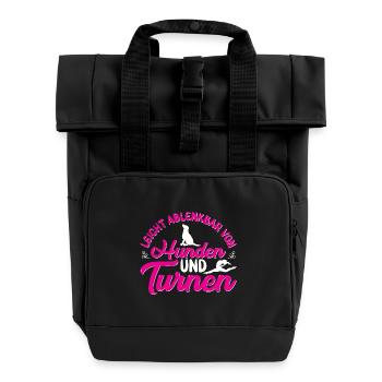 Turnen Mädchen Gymnastik Turnanzug Turnerin - Rolltop Rucksack mit zwei Griffen - Schwarz - Vorne