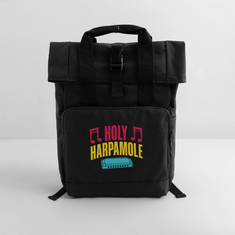 Funny Harmonica Player Holy Harpamole Harmonica Roll Top Backpack with Two Handles