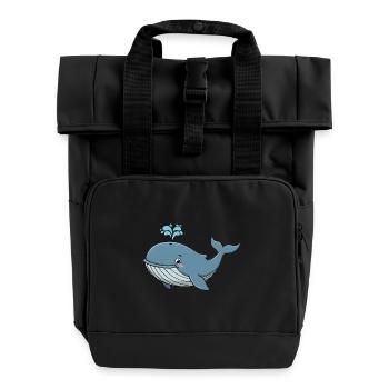 Animal Cartoon Humpback Whale - Roll Top Backpack with Two Handles - black - Front