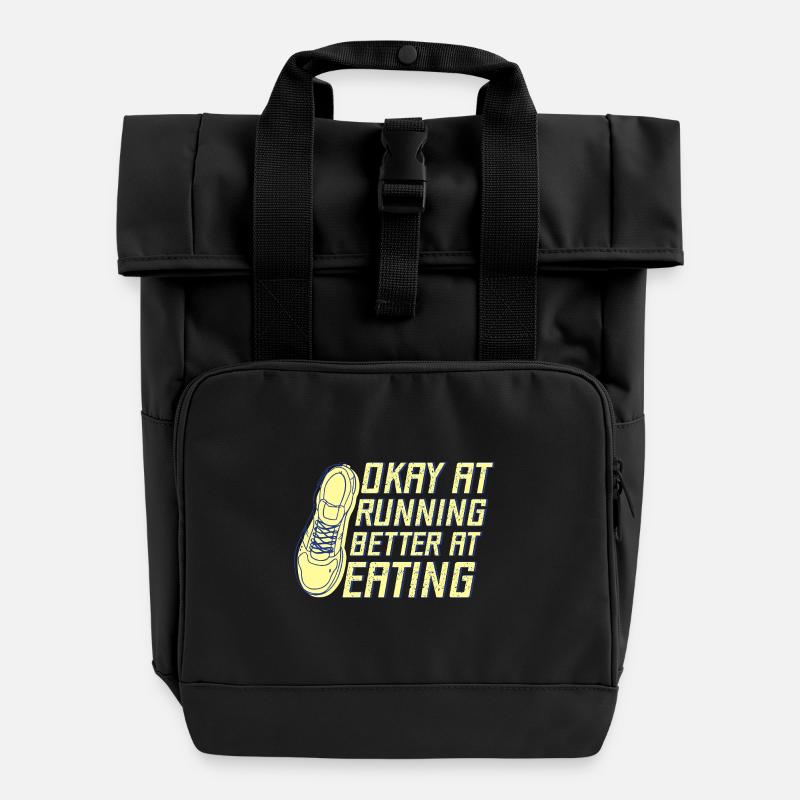 Running Okay At Running Better At Eating Marathon - Roll Top Backpack with Two Handles - black
