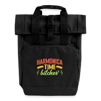 Funny Harmonica Player Time Bitches Harmonica - Rolltop Rucksack mit zwei Griffen - Schwarz - Vorne